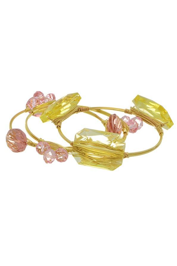 Pink Wire Bangle Set Gold Shop Simply Me Boutique