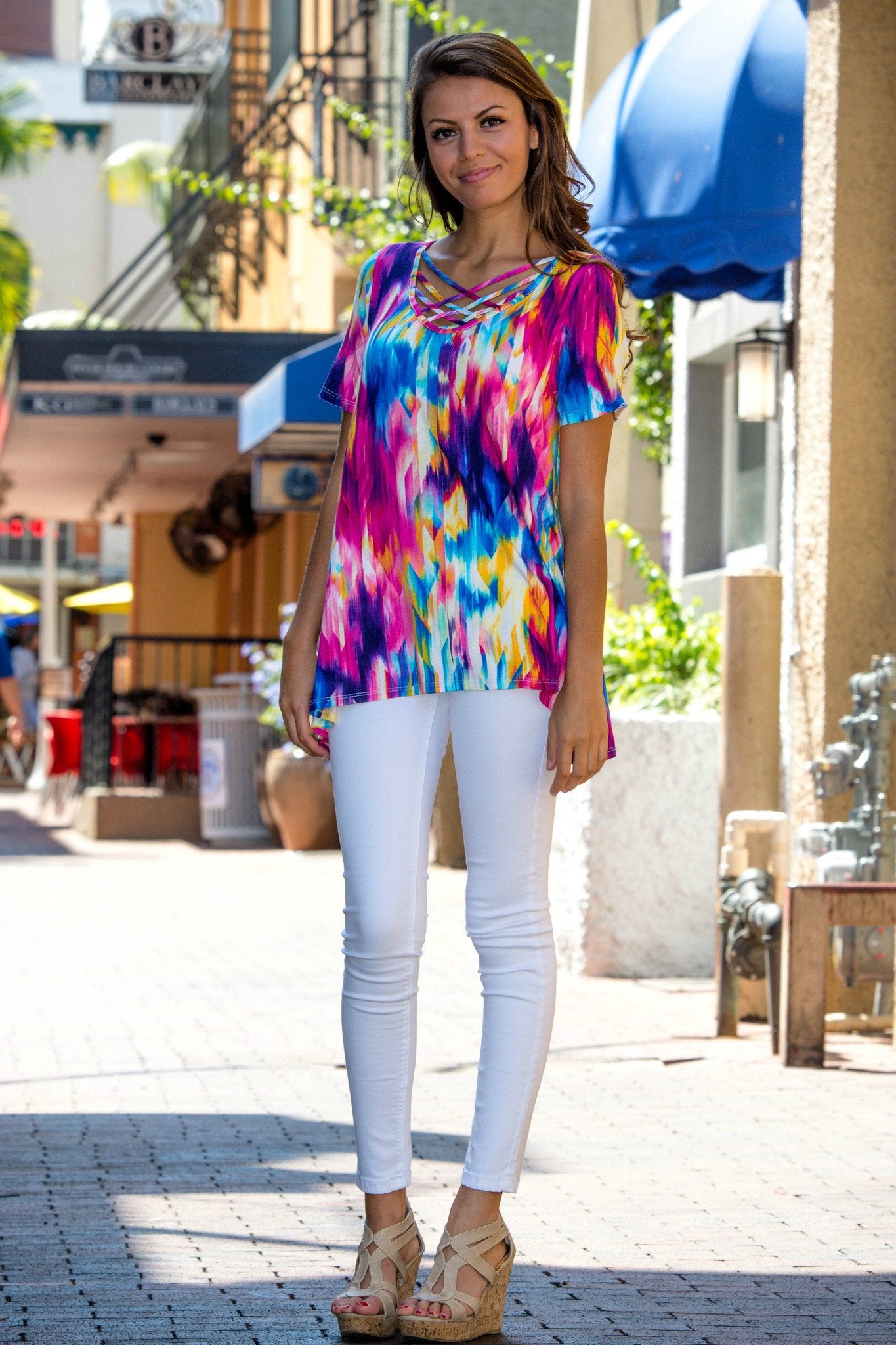 Kind of a Big Deal Colorful Criss Cross Top Shop Simply Me Boutique SMB