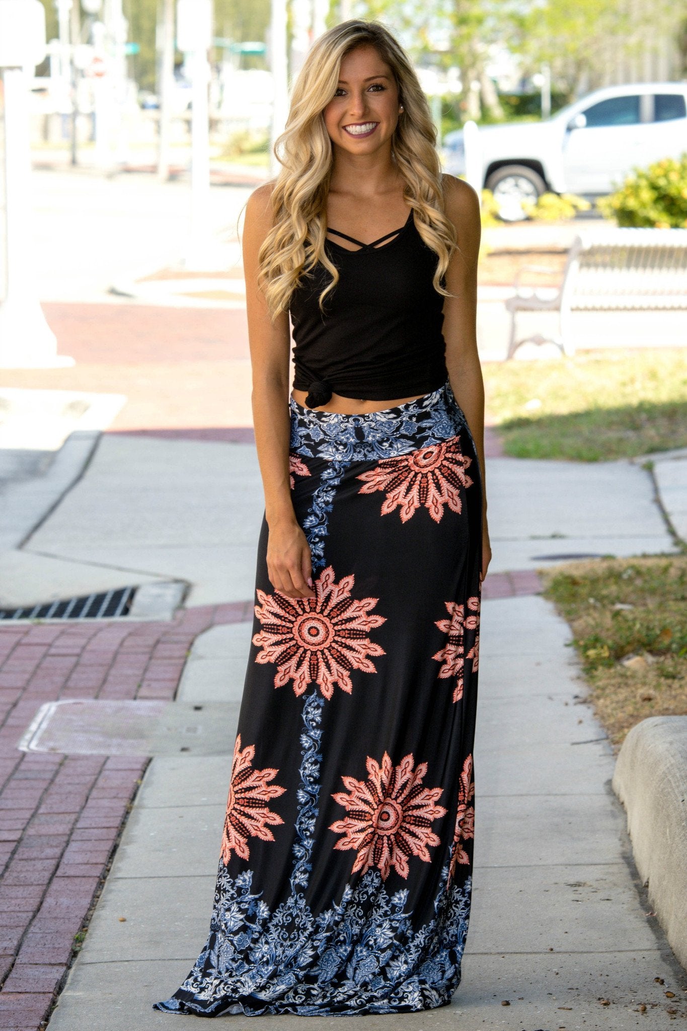 Printed Maxi Skirt Shop Simply Me Boutique SHop SMB