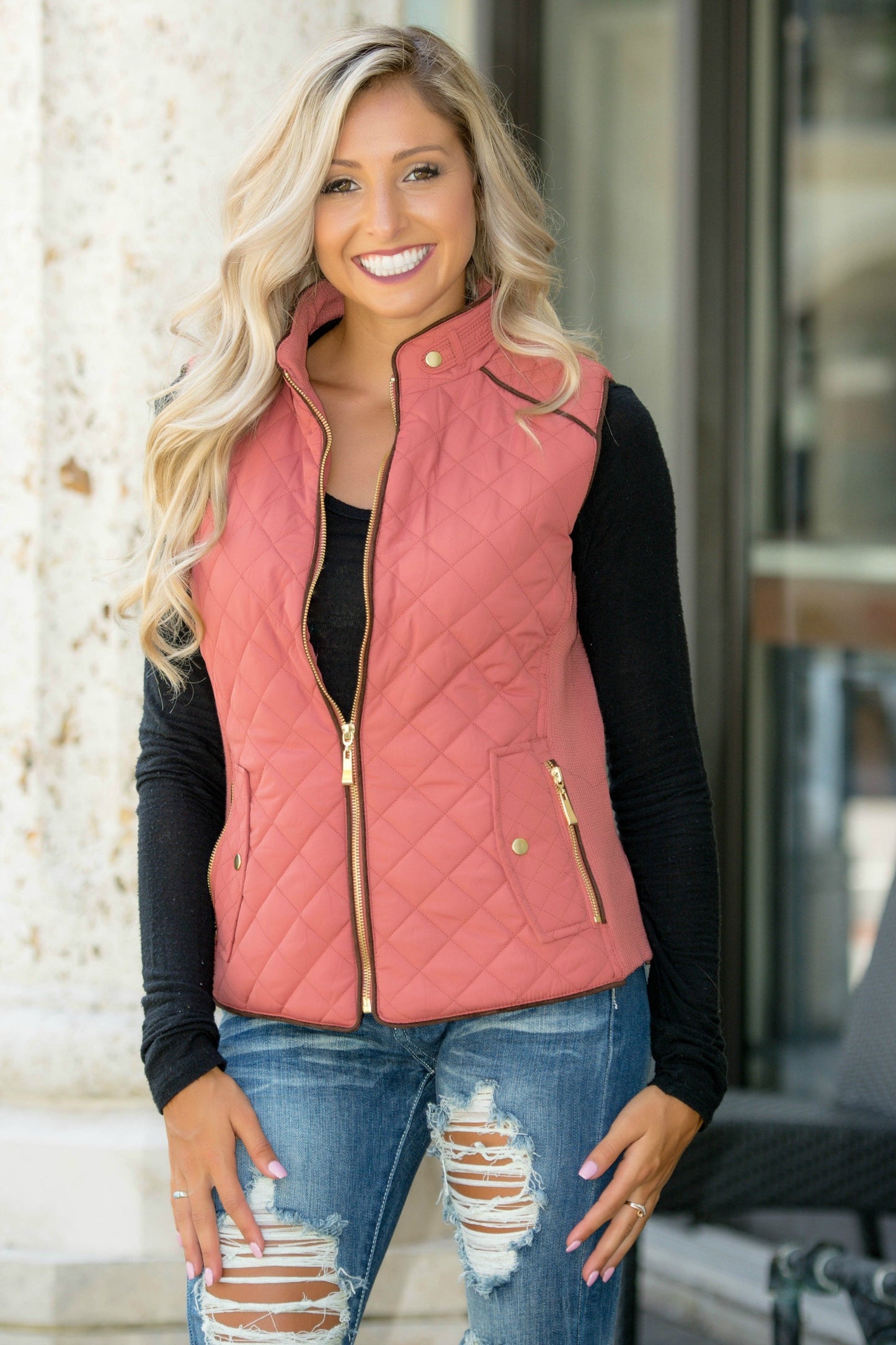 College Prep Dusty Pink Quilted Vest Shop Simply Me Boutique Shop SMB