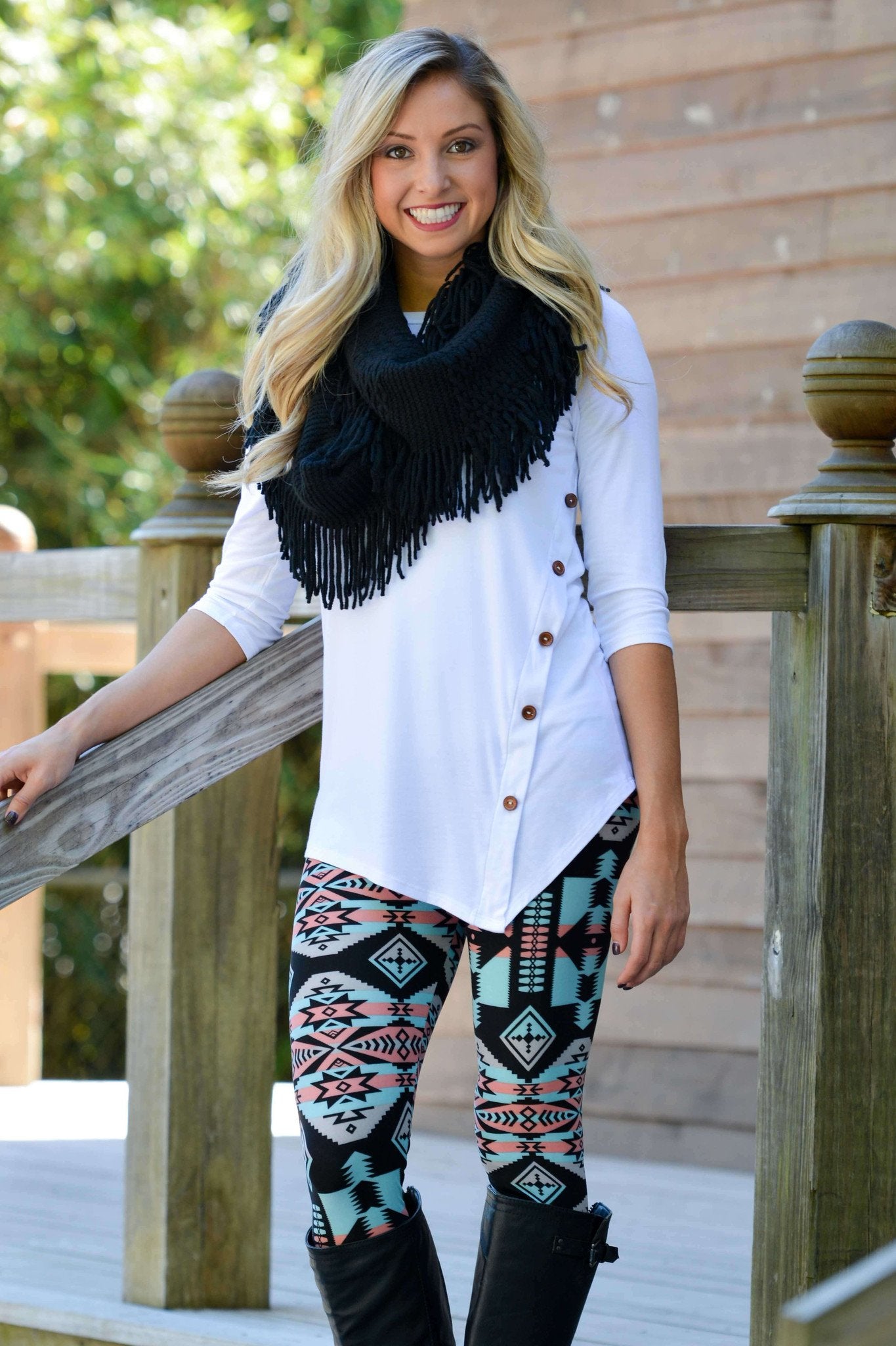 Mint Coral Aztec Soft Leggings Shop Simply Me Boutique Shop SMB