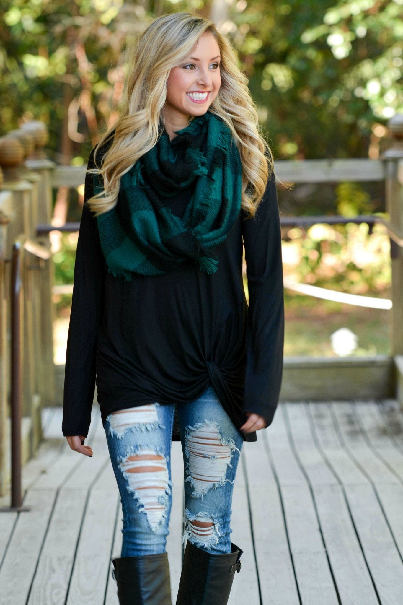 Black Green Buffalo Plaid Infinity Scarf