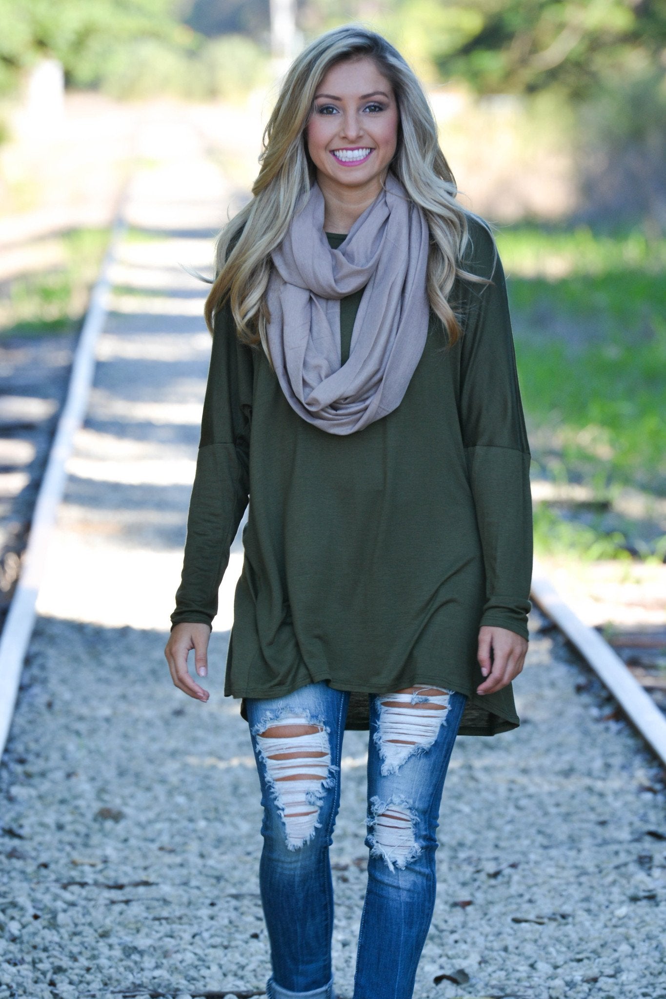 High Hopes Olive Green White Tunic Dress Top Shop Simply Me Boutique