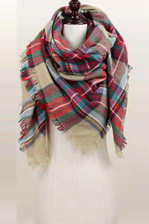 Tan Red Plaid Blanket Scarf Shop Simply Me Boutique Shop SMB