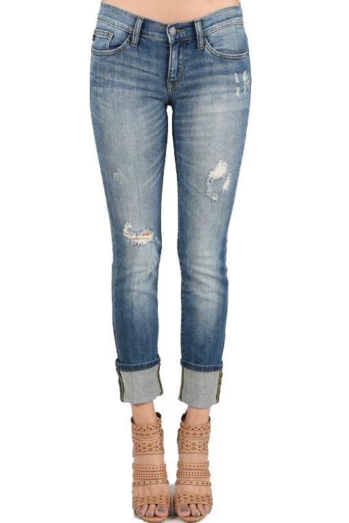 JUDY BLUE Straight Leg Cuffed Blue Jeans