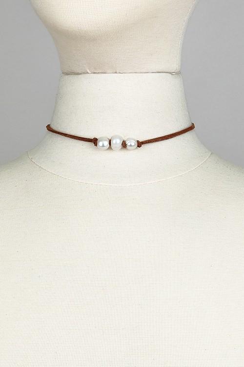 Pearl Suede Choker Brown Shop Simply Me Boutique Shop SMB