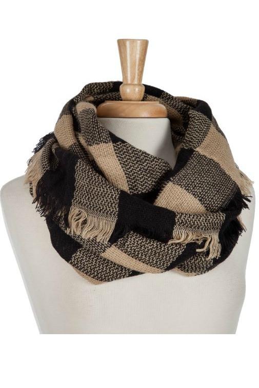 Black Tan Buffalo Plaid Infinity Scarf Shop Simply Me Boutique Shop SM