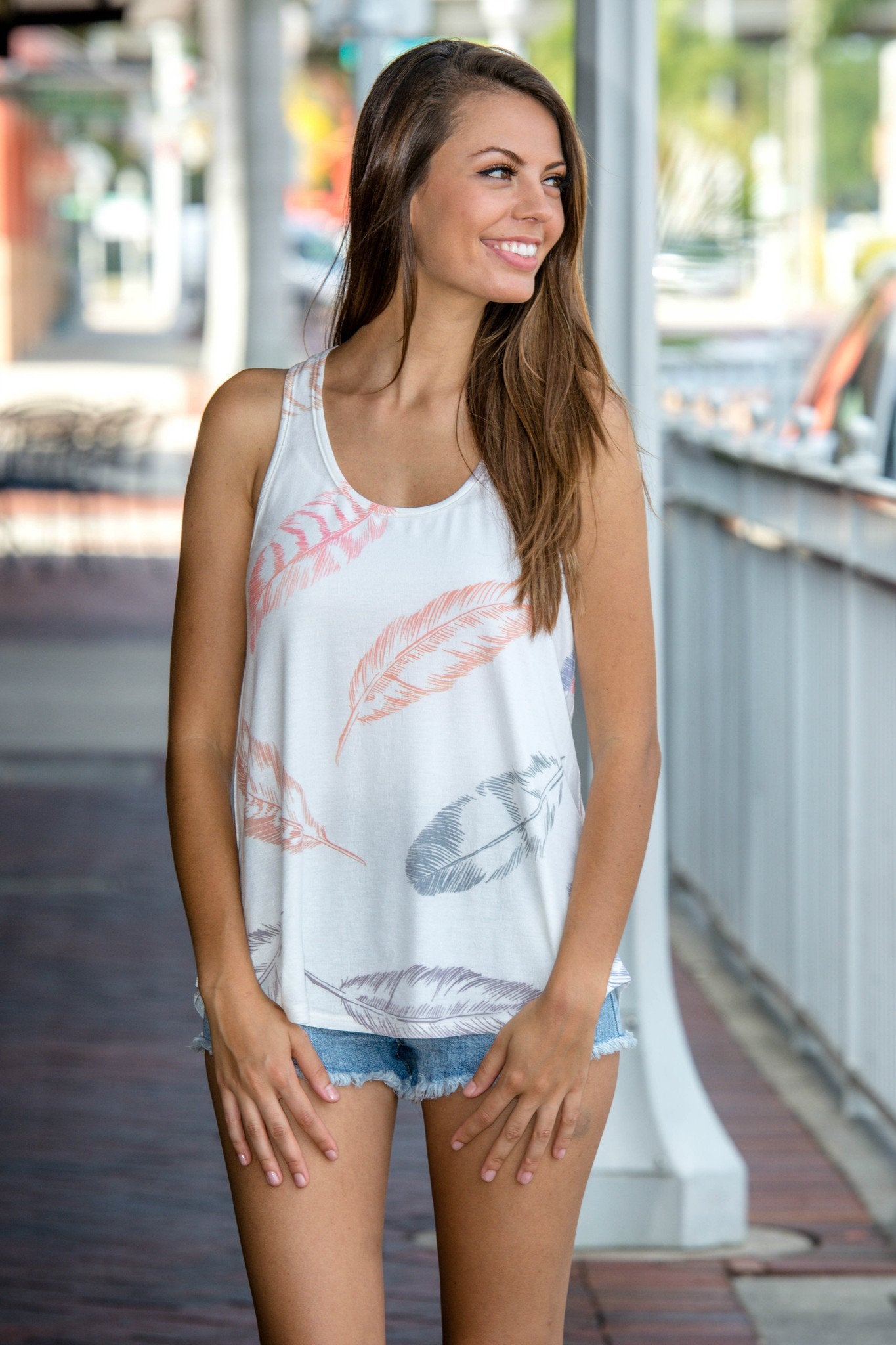 Feather Print Tank Top Shop Simply Me Boutique SHop SMB