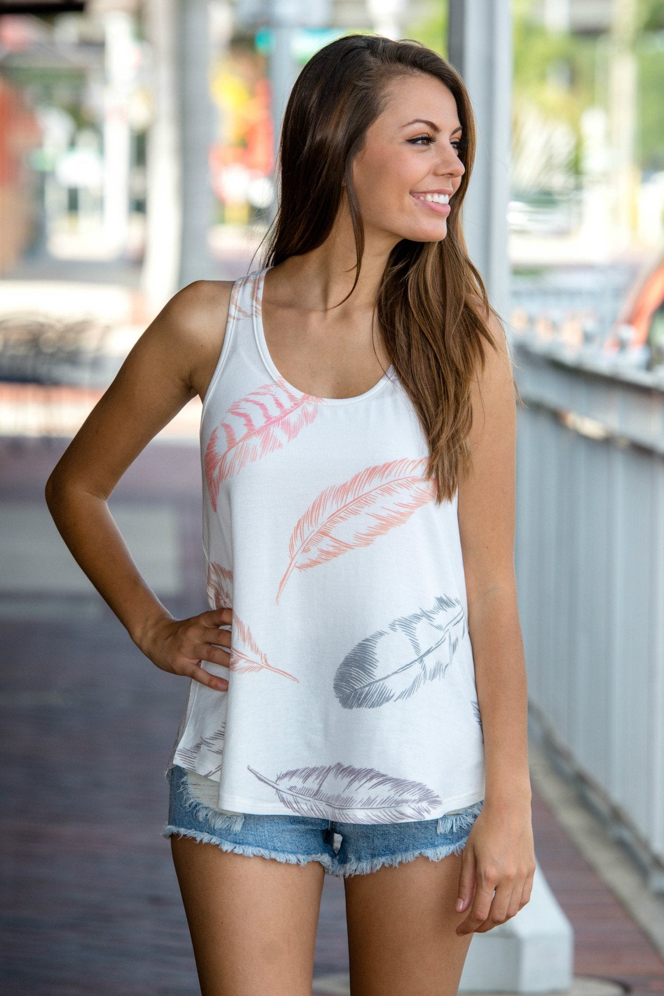 Feather Print Tank Top Shop Simply Me Boutique SHop SMB