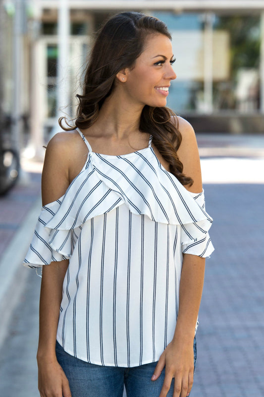 Anchors Away White Striped Cold Shoulder Top Shop Simply Me Boutique 