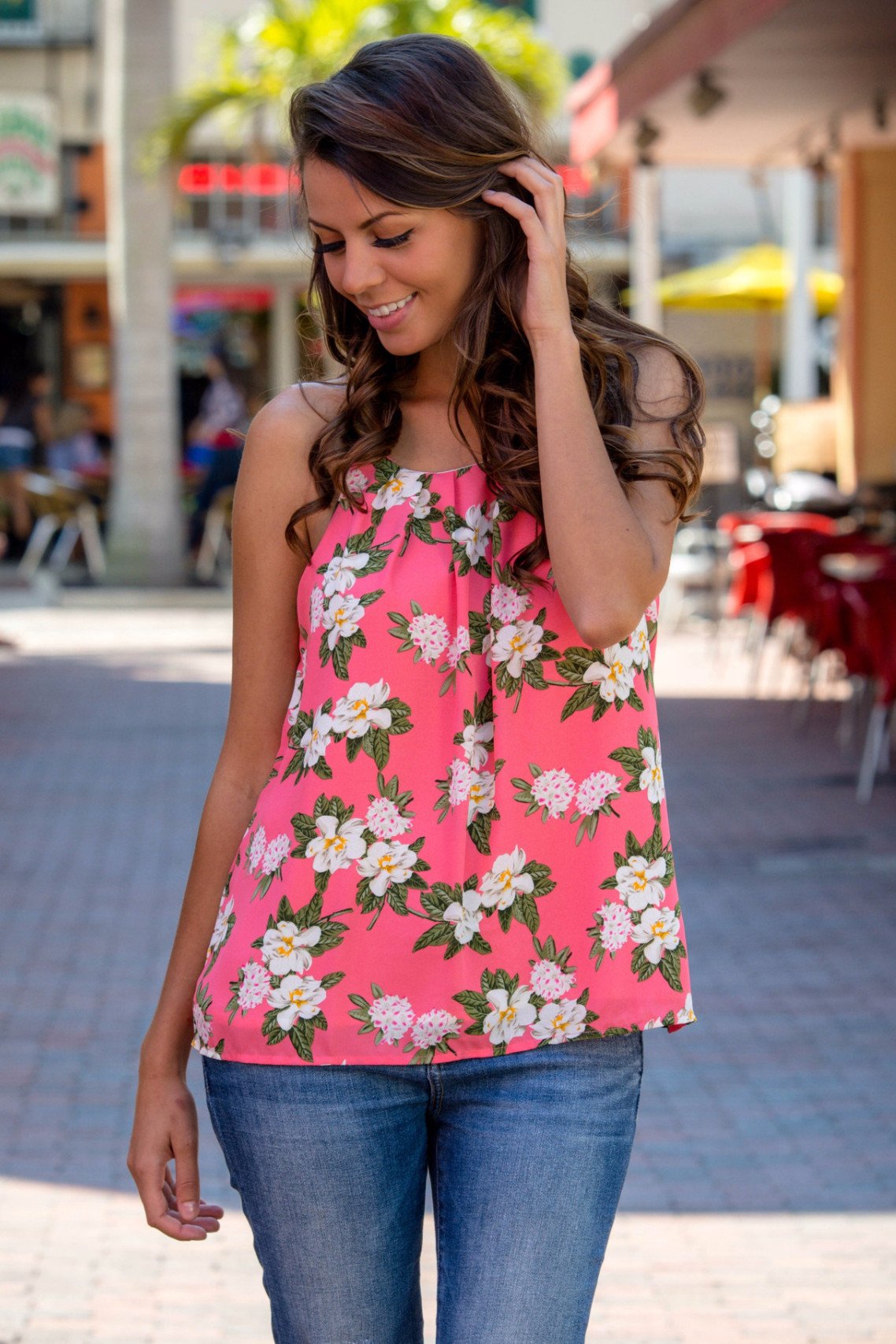 Coral Floral Print Top Shop Simply Me Boutique Shop SMB