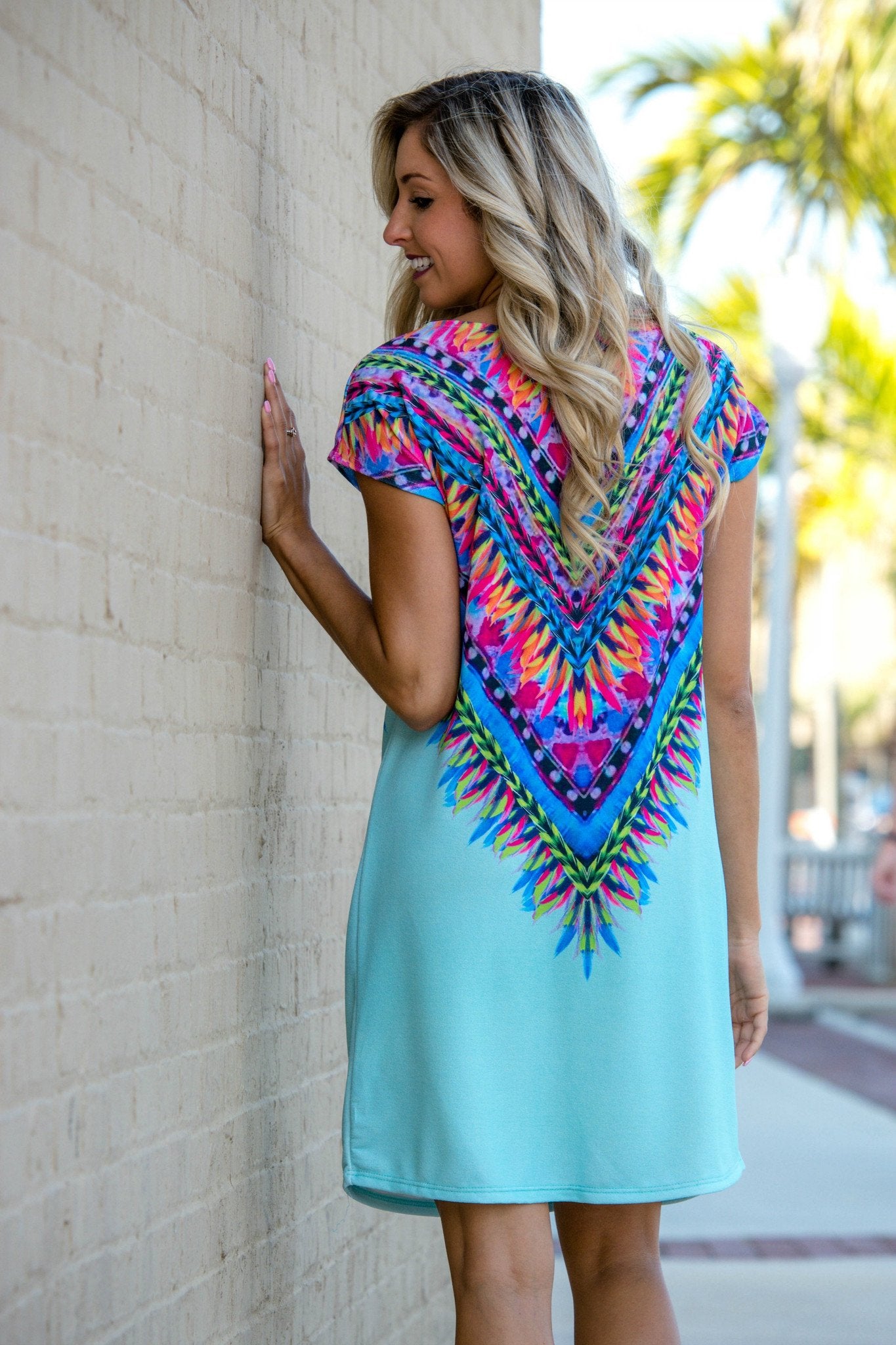 Wild One Aqua Blue Tribal Print Dress Shop Simply Me Boutique Shop SMB