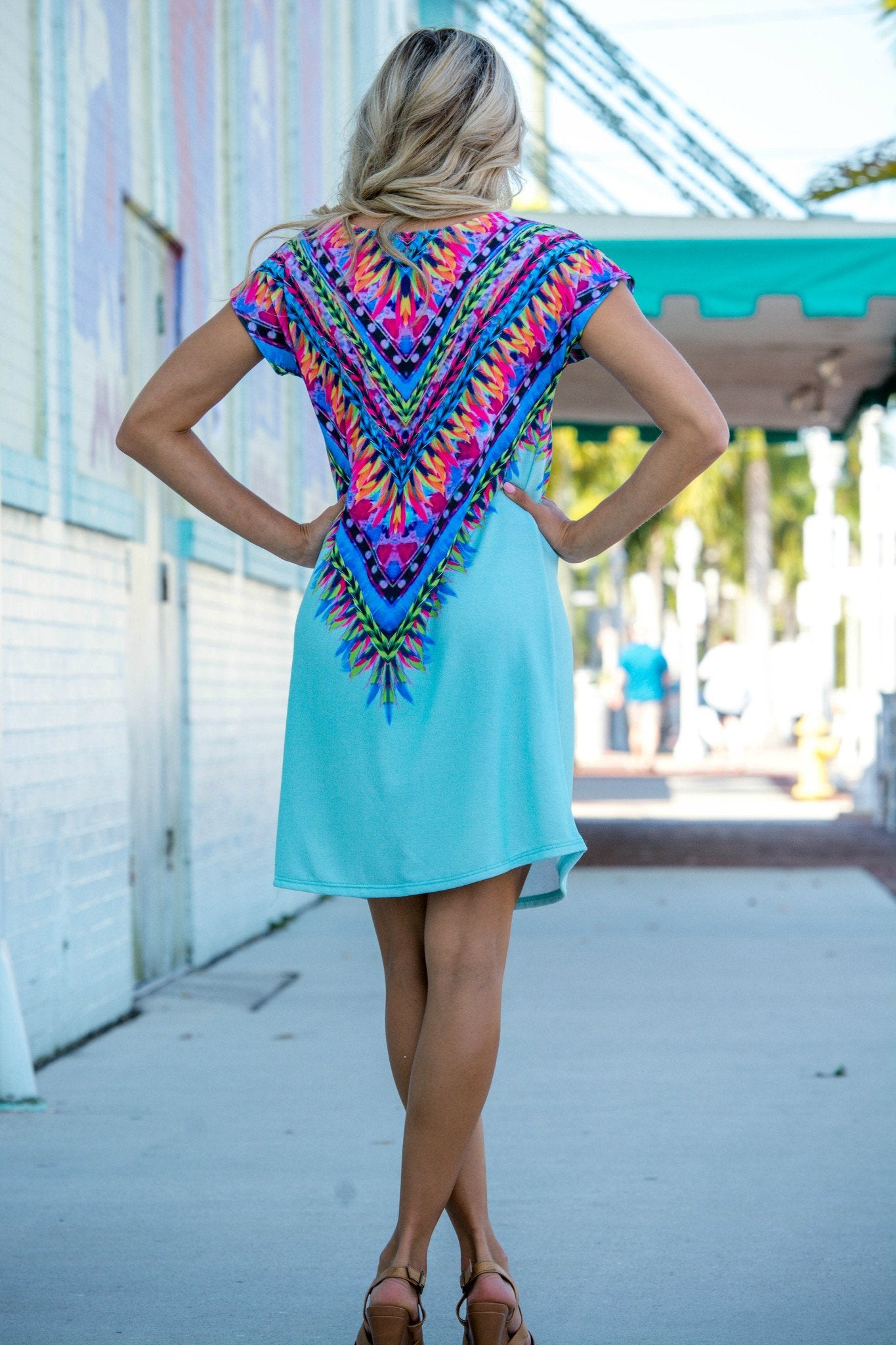 Wild One Aqua Blue Tribal Print Dress Shop Simply Me Boutique Shop SMB