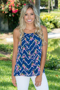 Navy Pink Chevron Floral Print Top Shop Simply Me Boutique Shop SMB