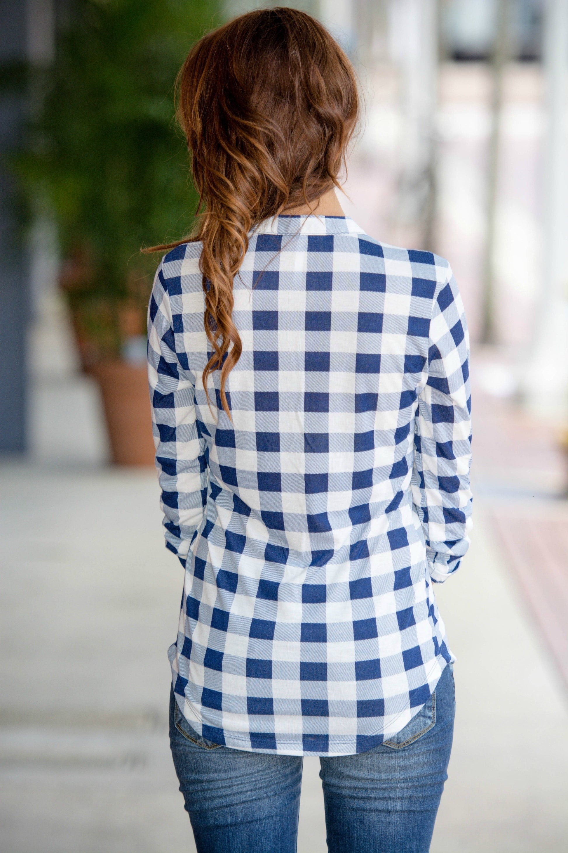 Gingham Girl Navy White Lace Up Top Shop Simply Me Boutique