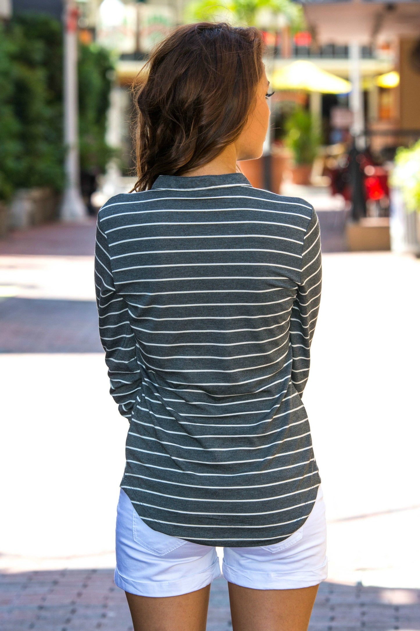 Laced Up Charcoal Ivory Striped Top Shop Simply Me Boutique Shop SMB