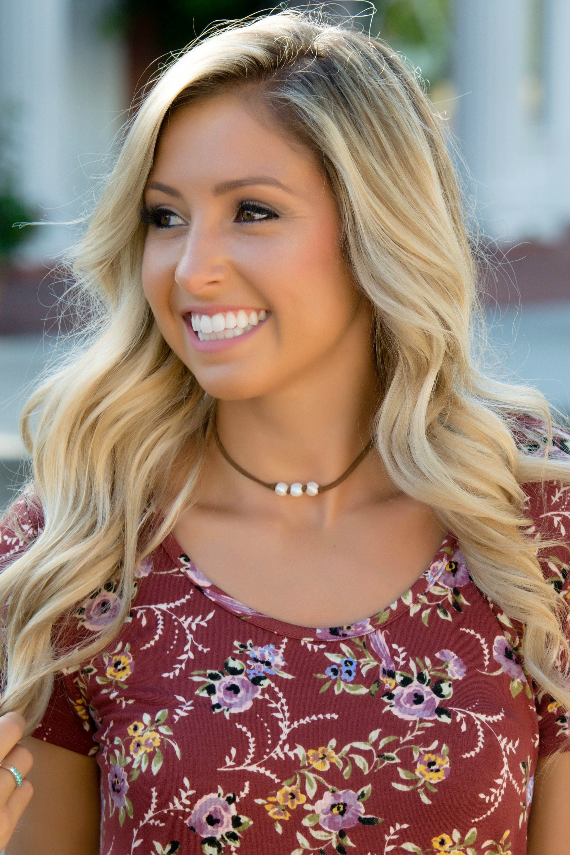 Pearl Suede Choker Brown Shop Simply Me Boutique Shop SMB