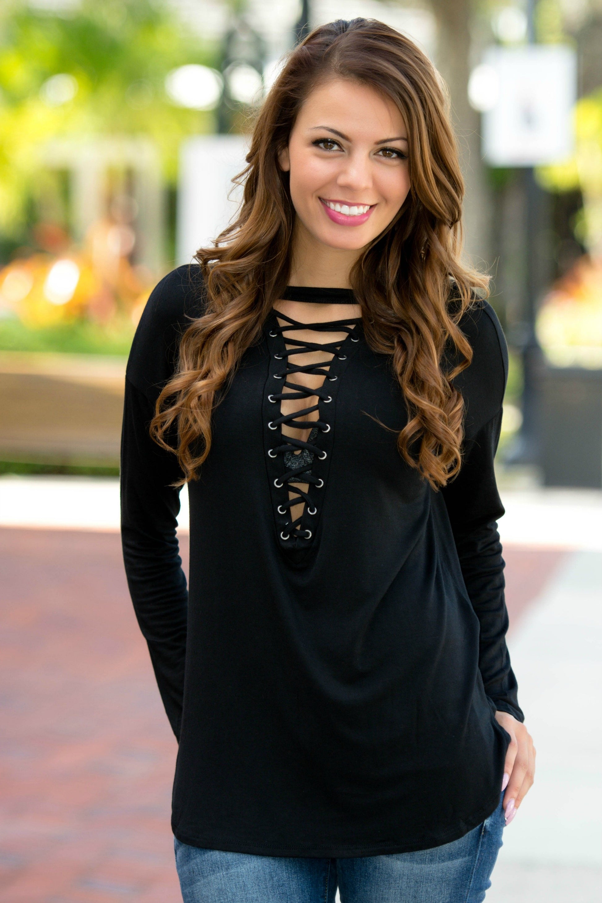 Born to Run Lace Up Black Top Shop Simply Me Boutique Shop SMB