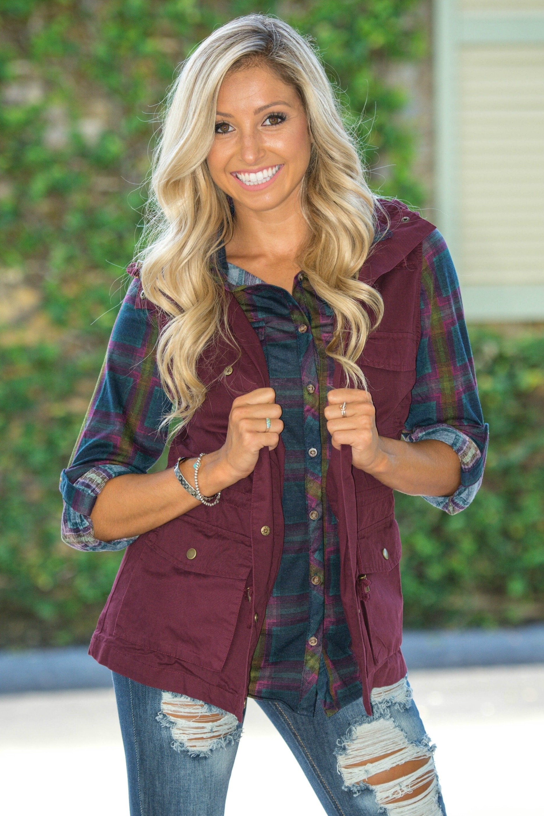 What Goes Around Burgundy Drawstring Vest Hoodie Shop Simply Me Boutique 