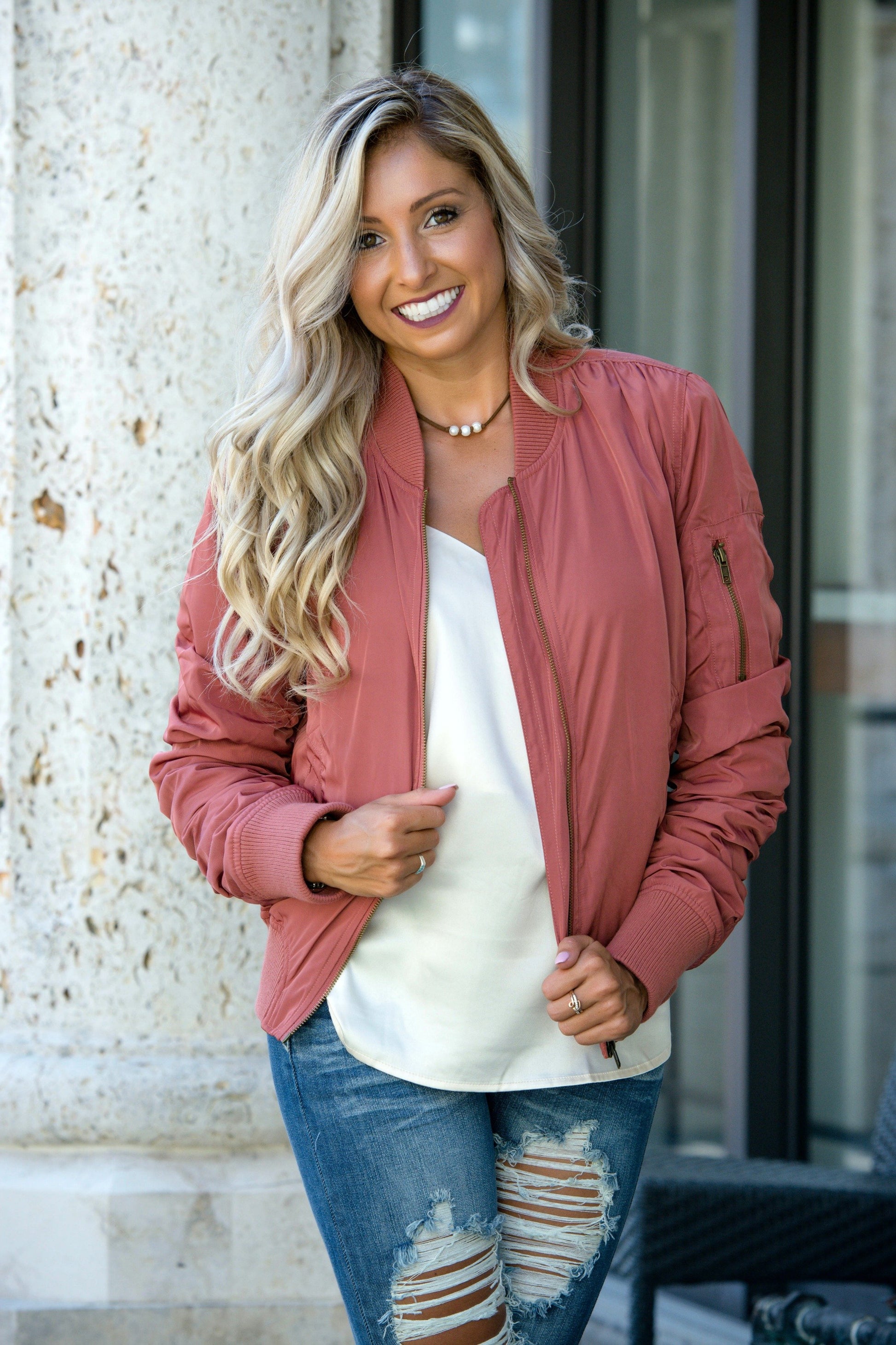 Dusty Pink Bomber Jacket Shop Simply Me Boutique Shop SMB