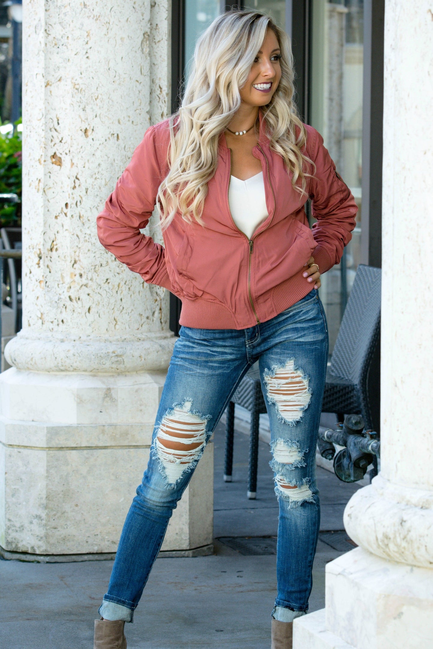 Dusty Pink Bomber Jacket Shop Simply Me Boutique Shop SMB