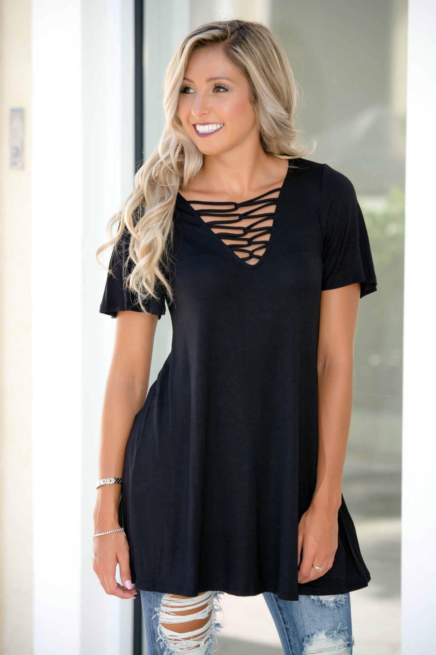 My Best Friend Black Criss Cross Tunic Top Shop Simply Me Boutique