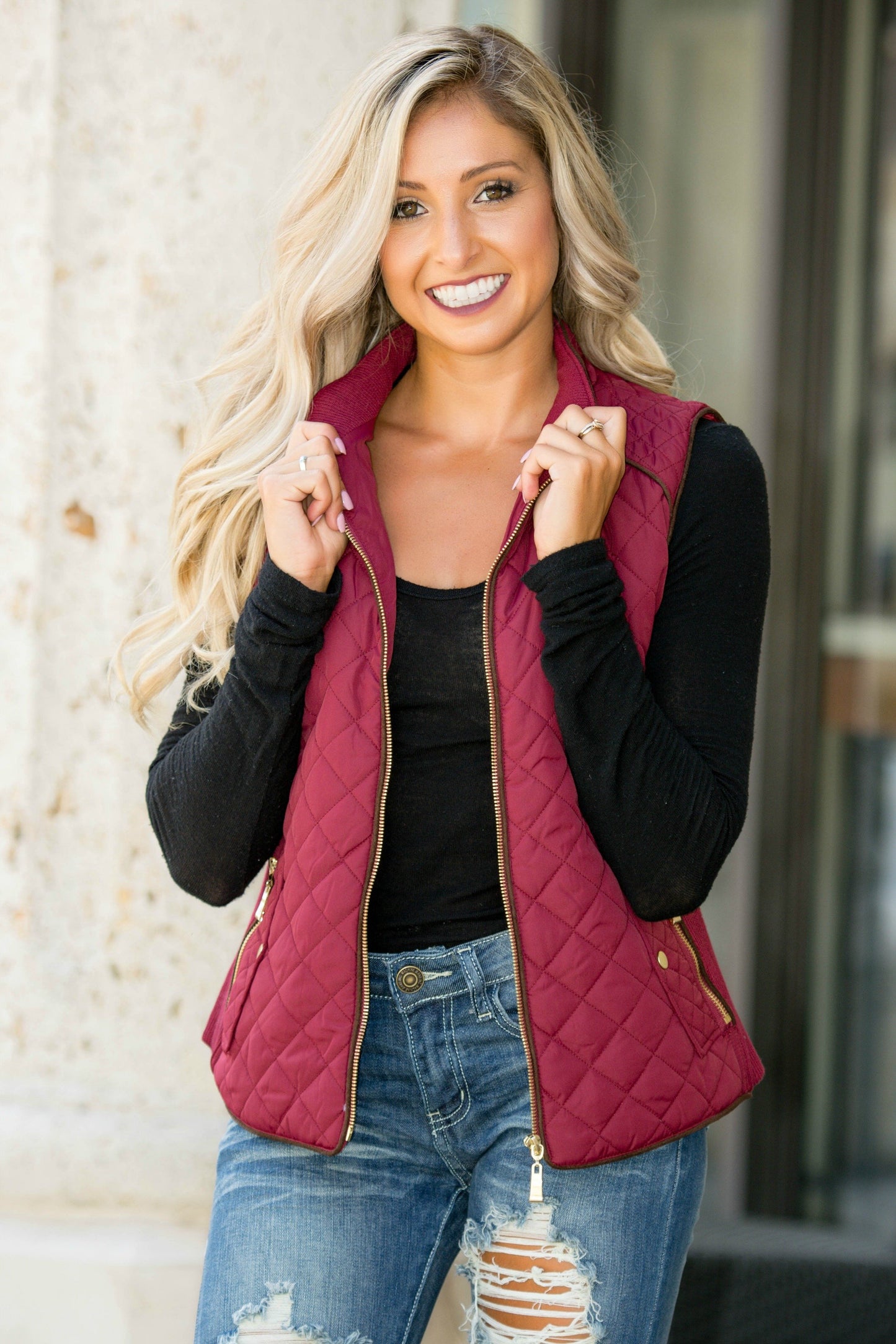 College Prep Burgundy Quilted Vest Shop Simply Me Boutique Shop SMB