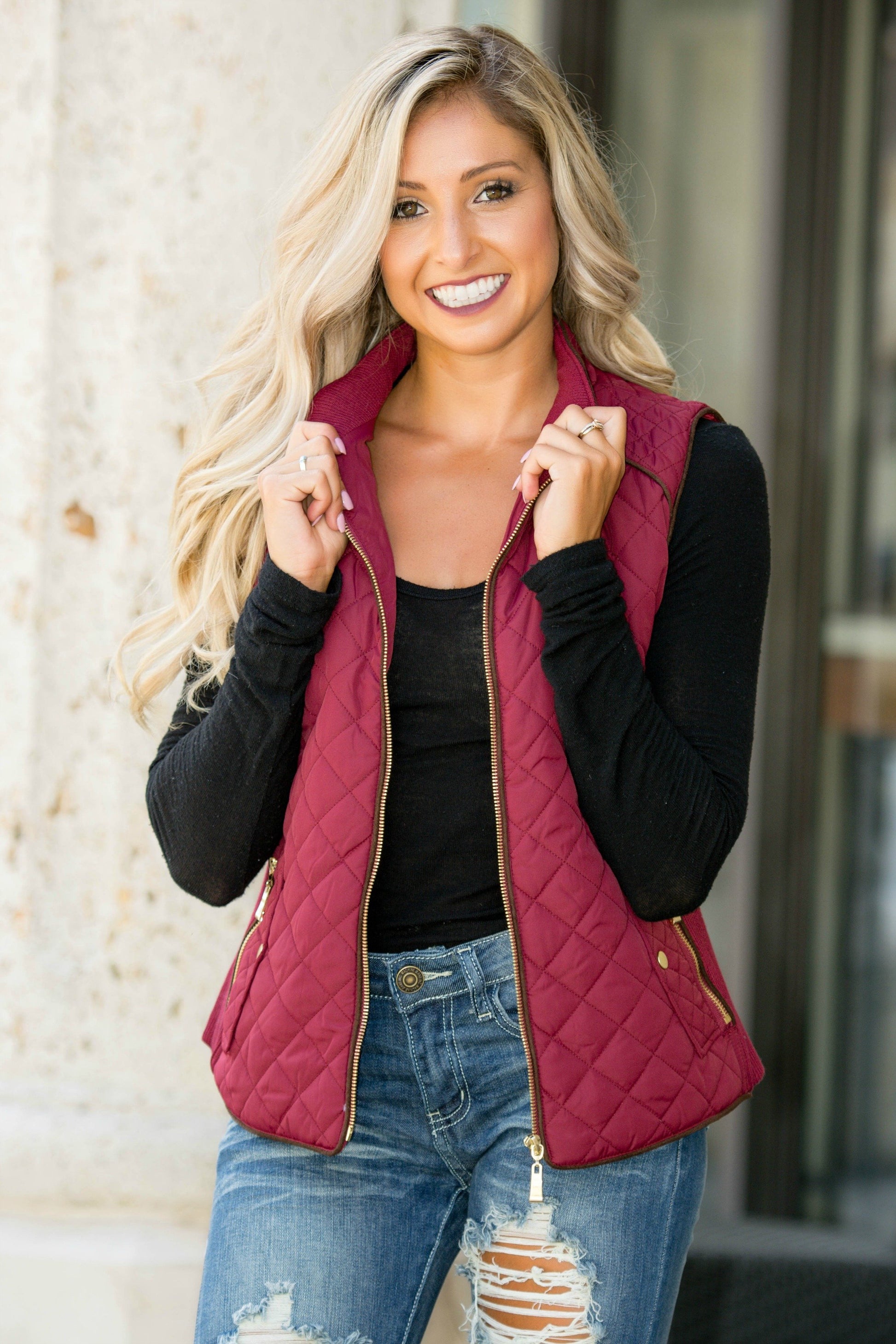 College Prep Burgundy Quilted Vest Shop Simply Me Boutique Shop SMB