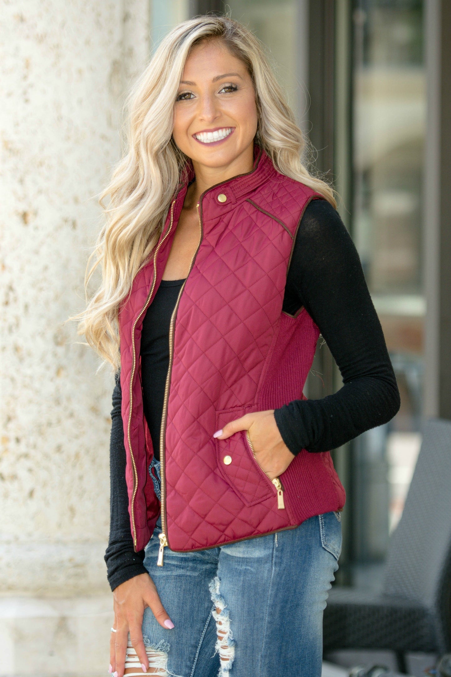 College Prep Burgundy Quilted Vest Shop Simply Me Boutique Shop SMB
