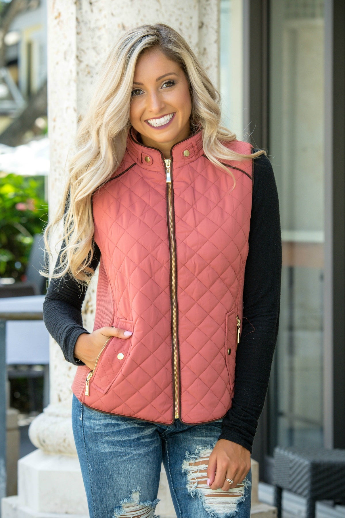 College Prep Dusty Pink Quilted Vest Shop Simply Me Boutique Shop SMB