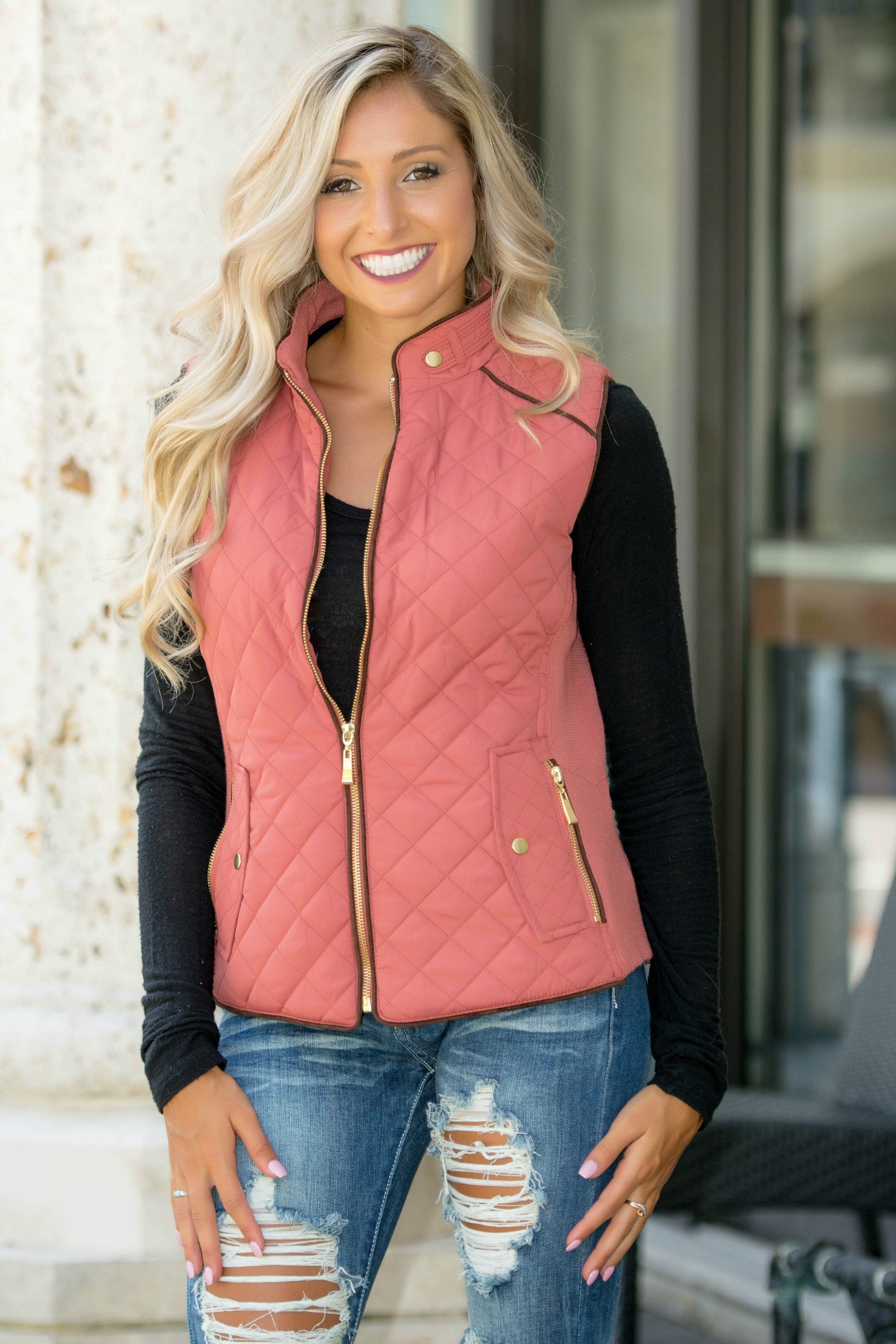 College Prep Dusty Pink Quilted Vest Shop Simply Me Boutique Shop SMB
