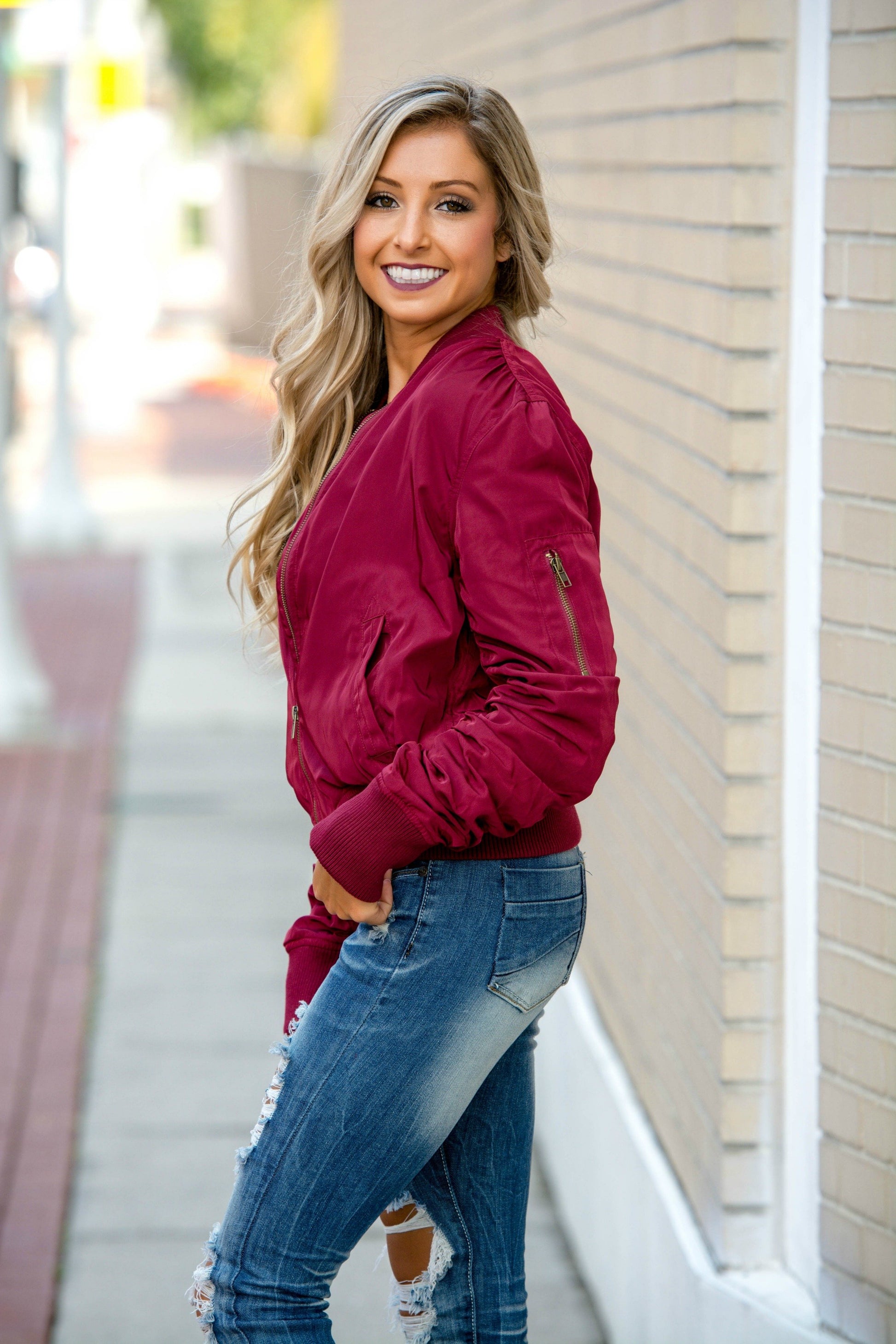 Burgundy Bomber Jacket Shop Simply Me Boutique Shop SMB