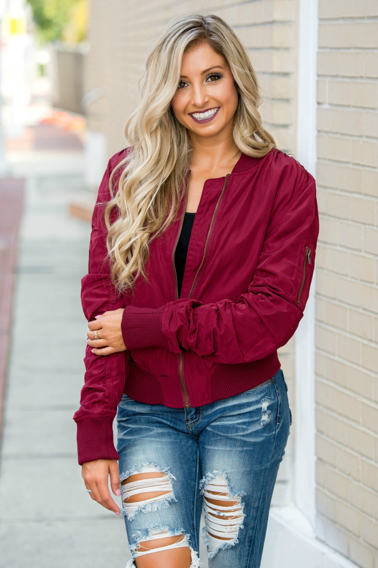 Burgundy Bomber Jacket Shop Simply Me Boutique Shop SMB