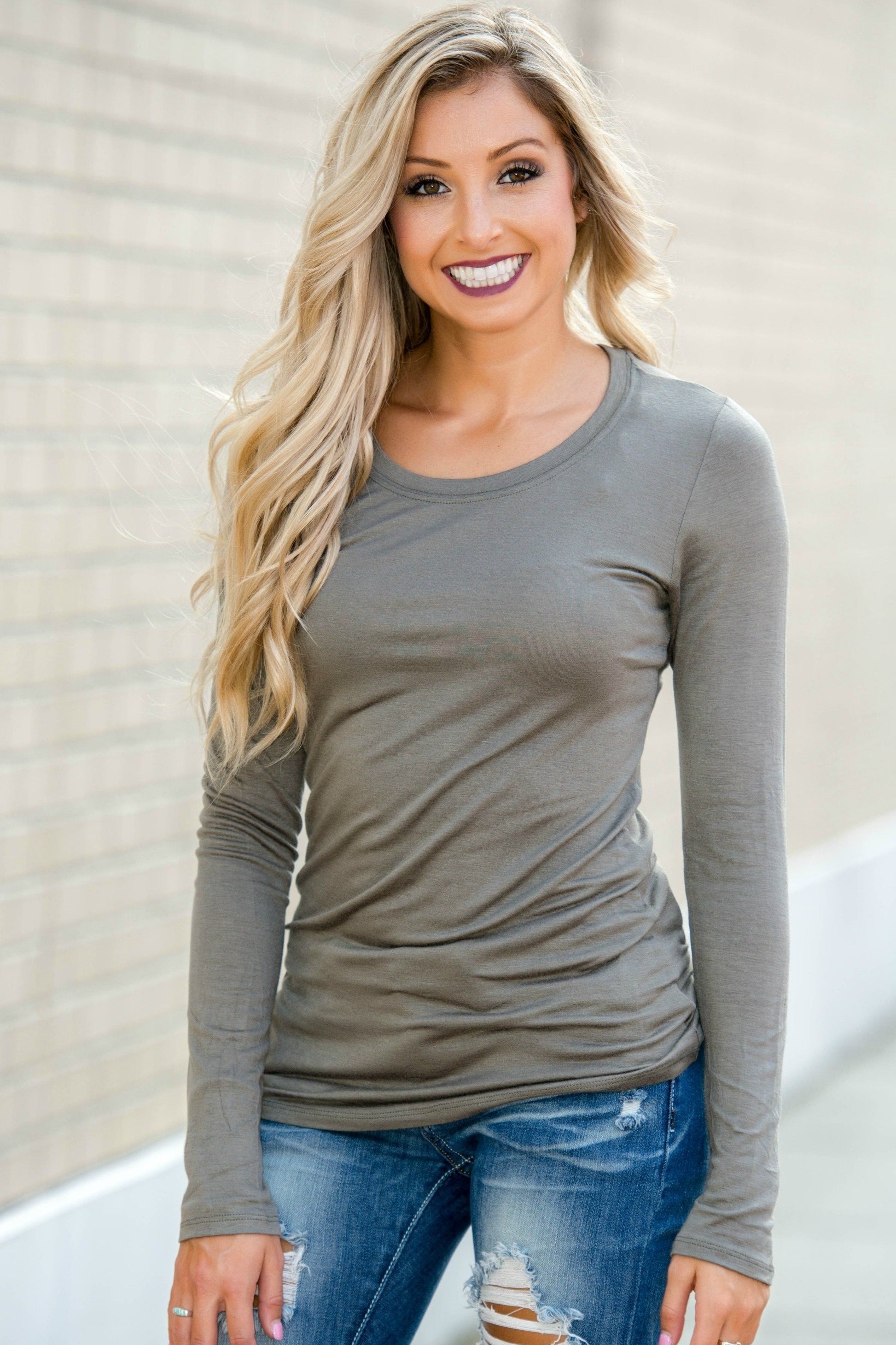 Basic Long Sleeve Army Olive Top Shop Simply Me Boutique Shop SMB