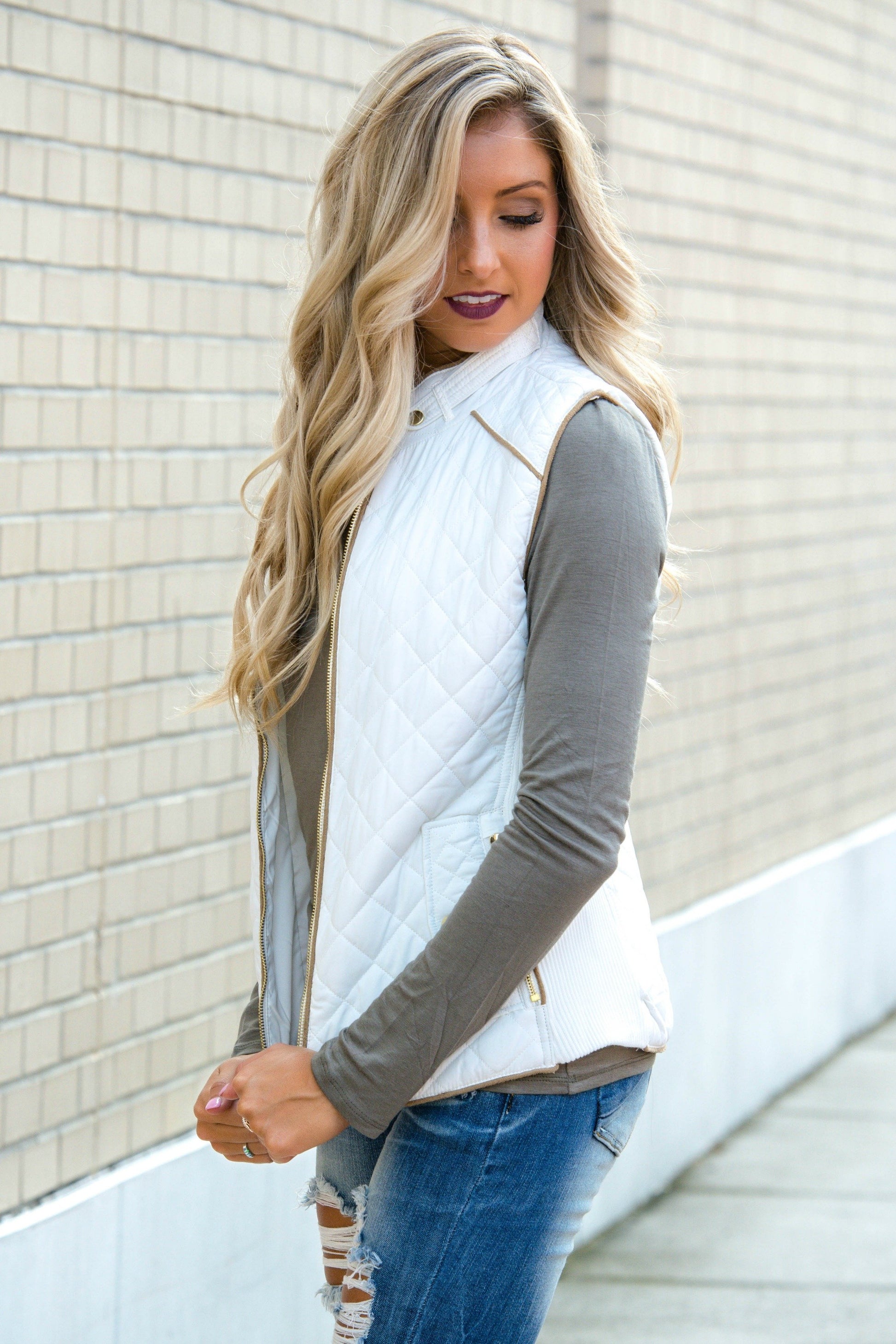 College Prep Off White Quilted Vest Shop Simply Me Boutique Shop SMB