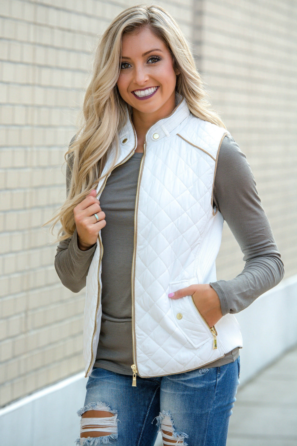 College Prep Off White Quilted Vest Shop Simply Me Boutique Shop SMB