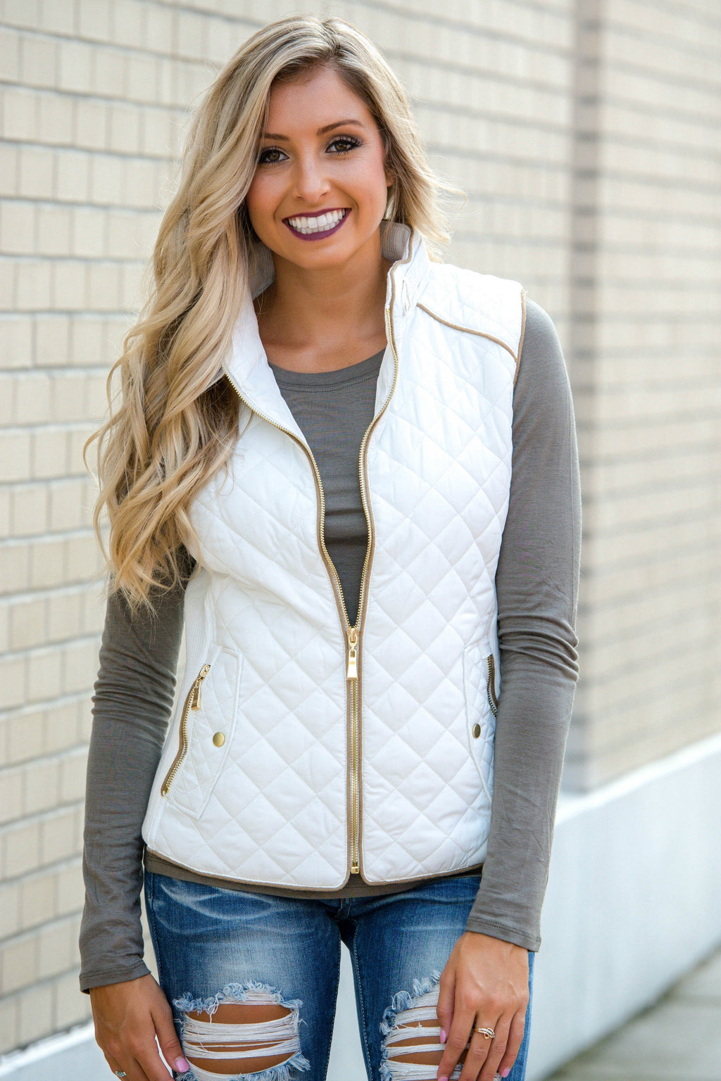 College Prep Off White Quilted Vest Shop Simply Me Boutique Shop SMB