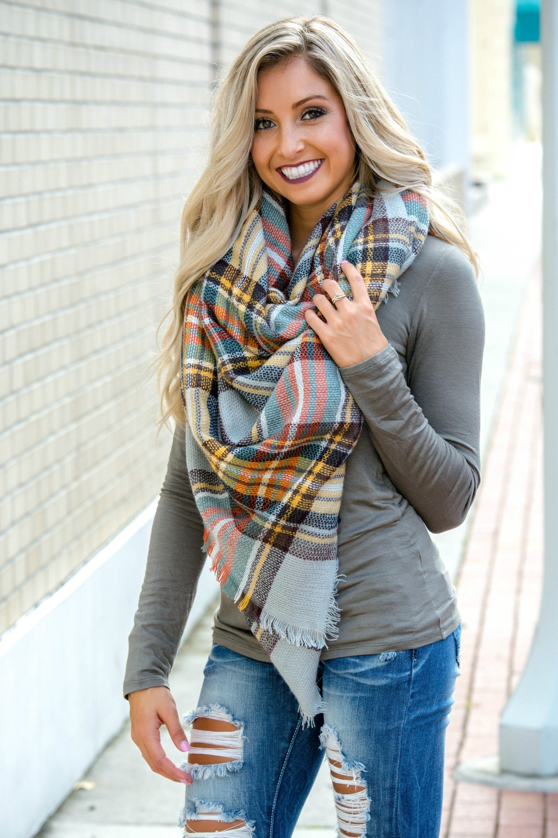 Mustard Plaid Blanket Scarf Shop Simply Me Boutique Shop SMB