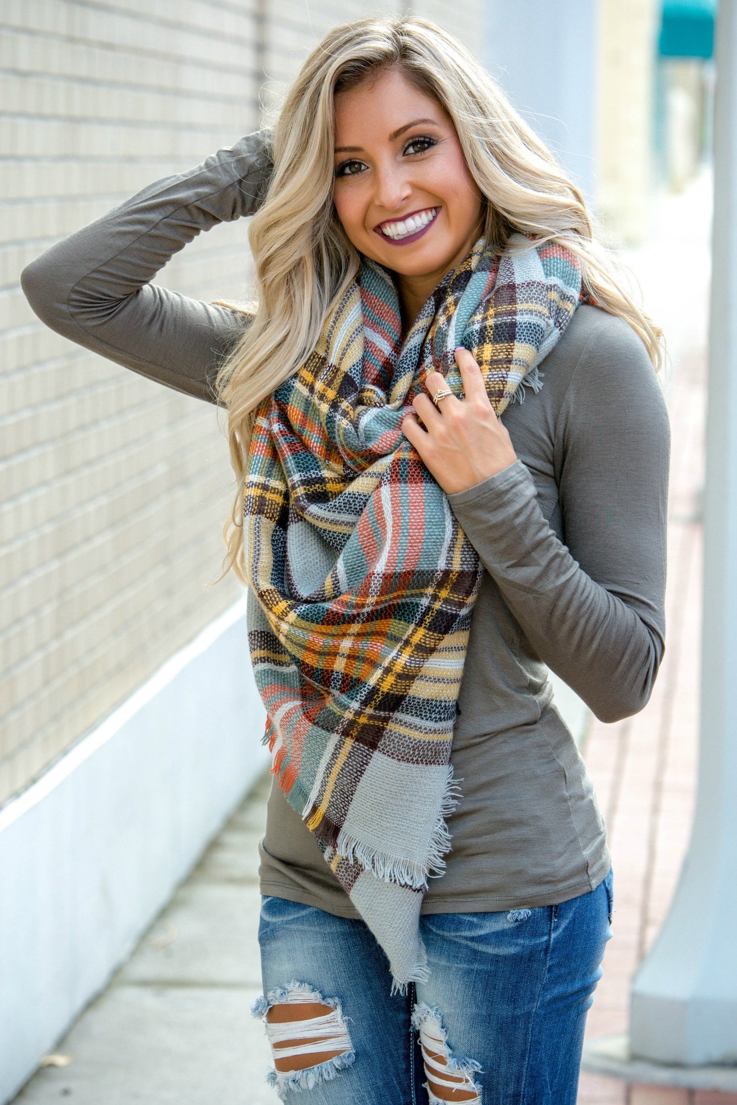 Mustard Plaid Blanket Scarf Shop Simply Me Boutique Shop SMB