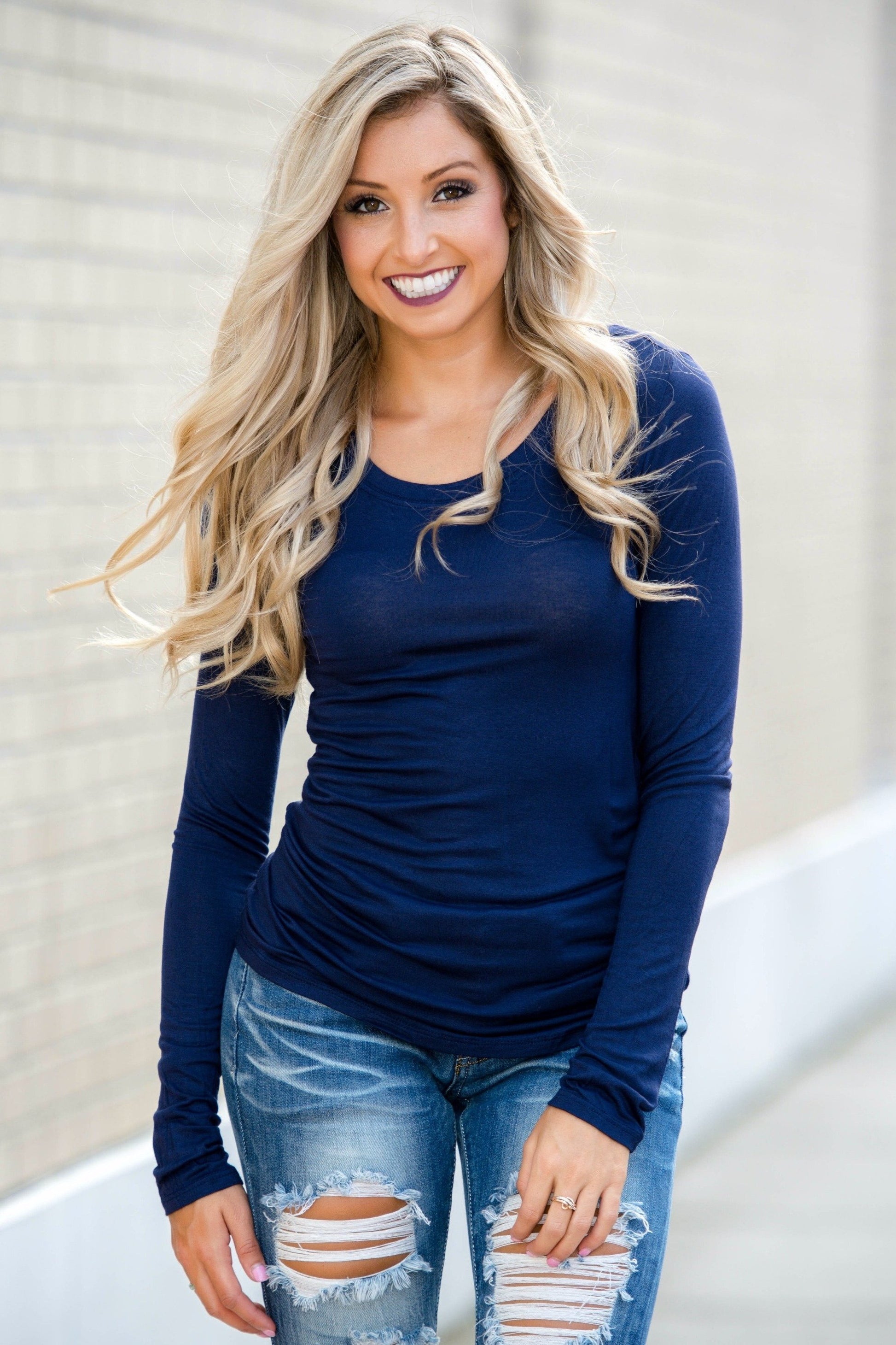 Basic Long Sleeve Navy Blue Top Shop Simply Me Boutique Shop SMB