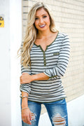 City Casual Grey Black Striped Henley Shop Simply Me Boutique Shop SMB 