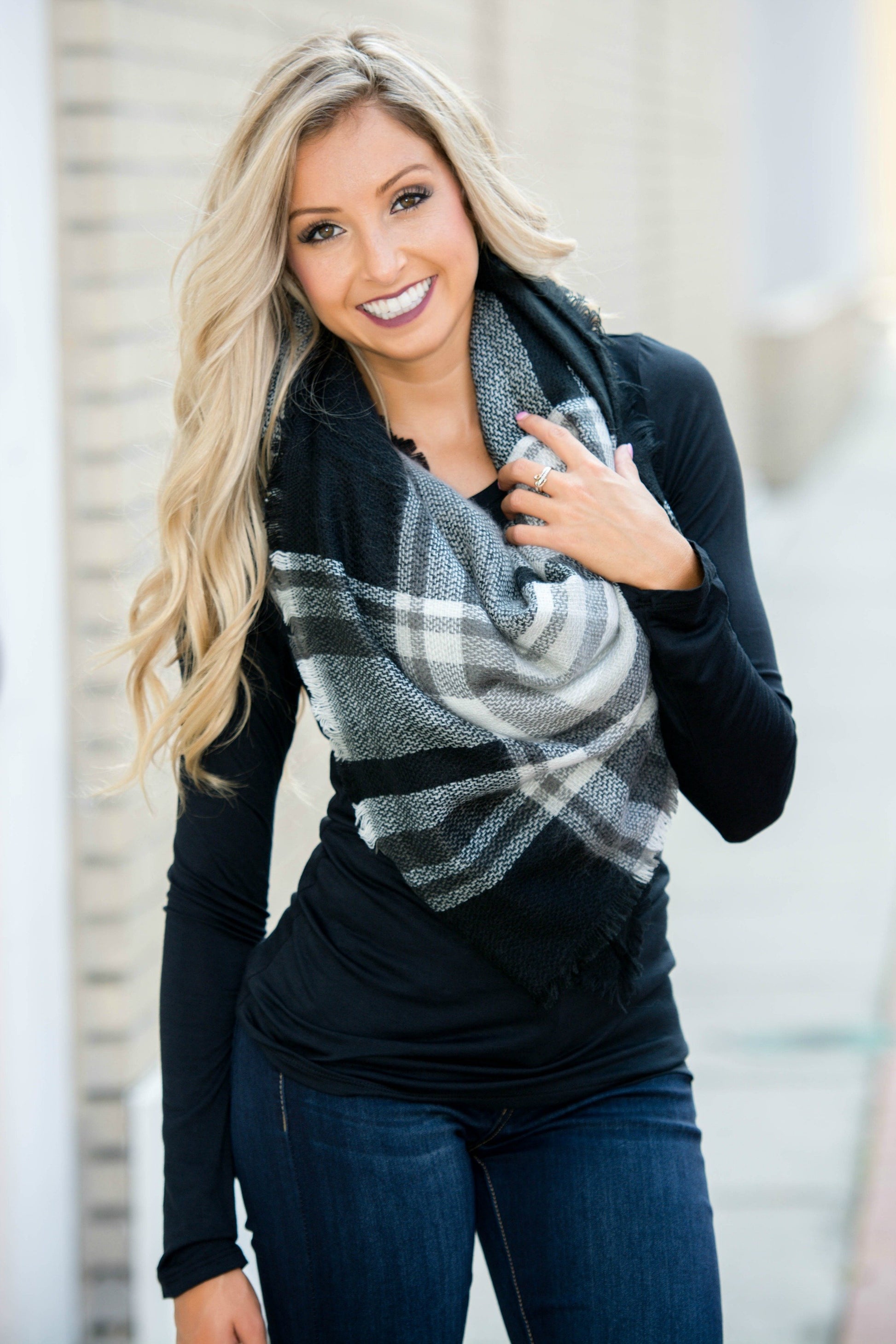 Black Plaid Blanket Scarf Shop Simply Me Boutique Shop SMB