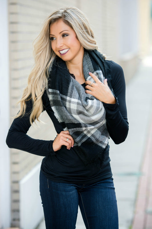 Black Plaid Blanket Scarf Shop Simply Me Boutique Shop SMB