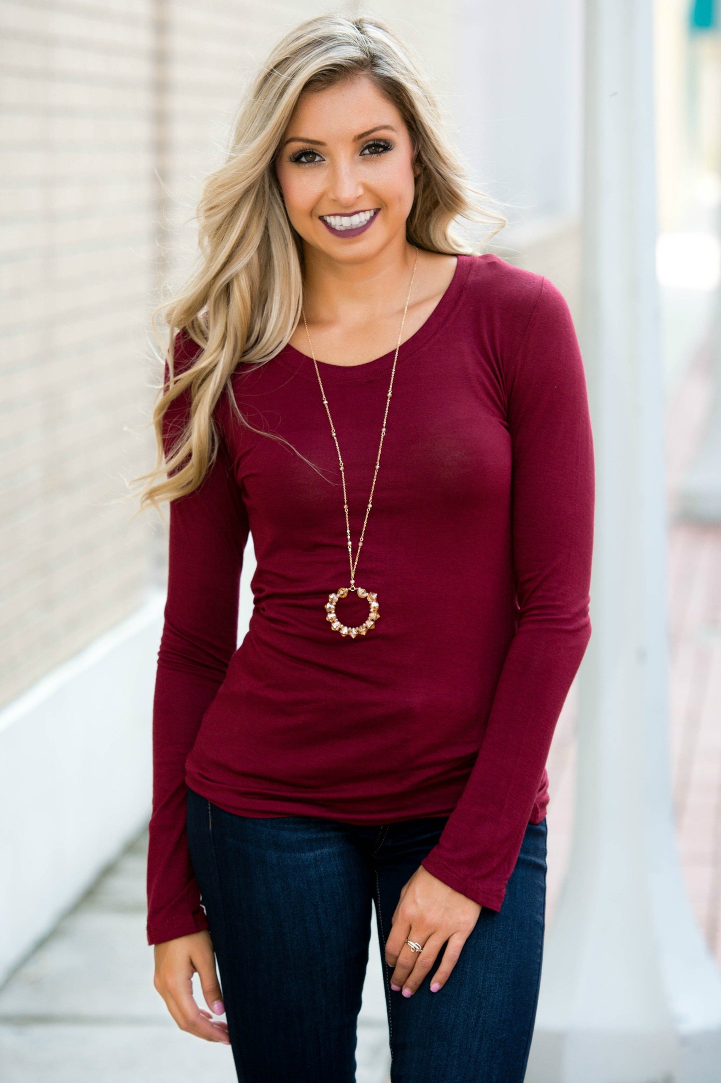 Basic Long Sleeve Burgundy Top