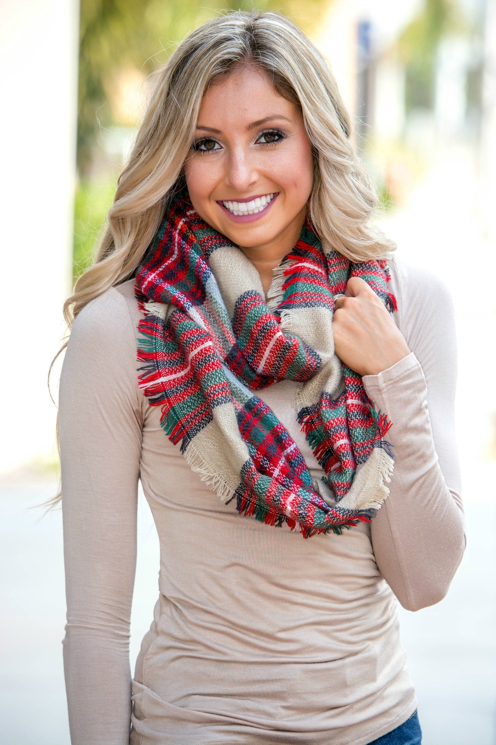 Red Beige Infinity Scarf Shop Simply Me Boutique Shop SMB