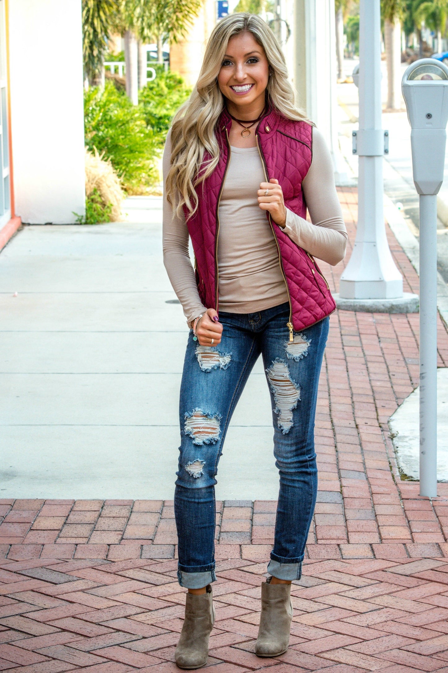 College Prep Burgundy Quilted Vest