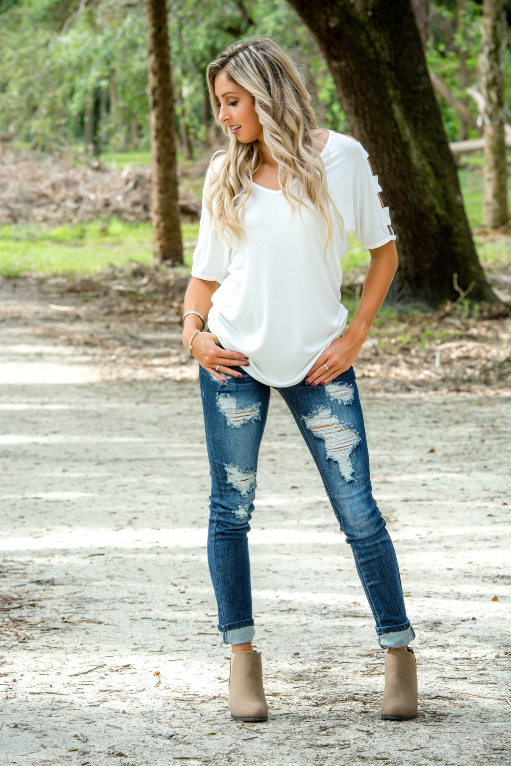 Cut It Out Top Ivory White Top Shop Simply Me Boutique Shop SMB