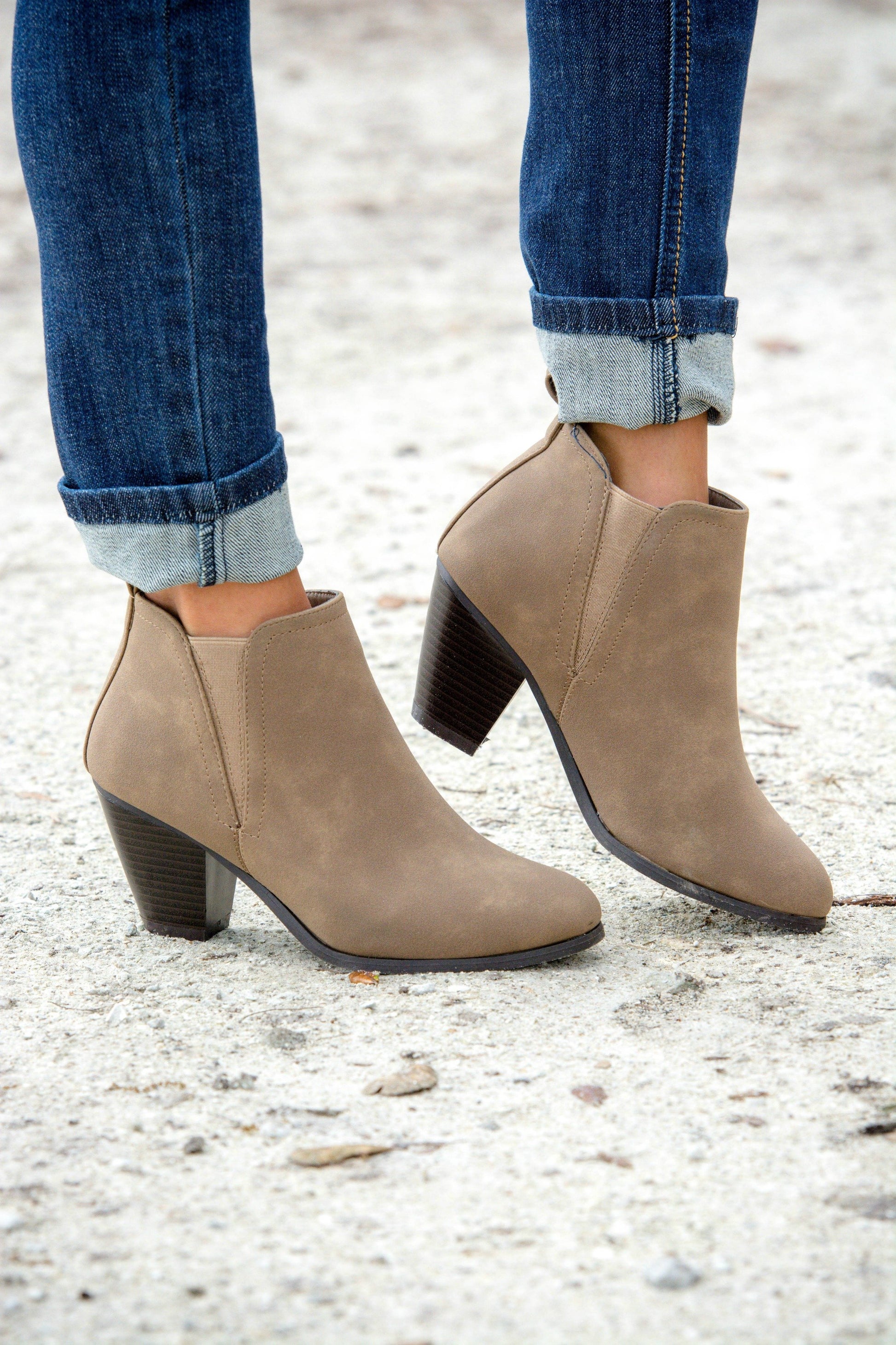 No Regrets Taupe Booties Shop Simply Me Boutique Shop SMB