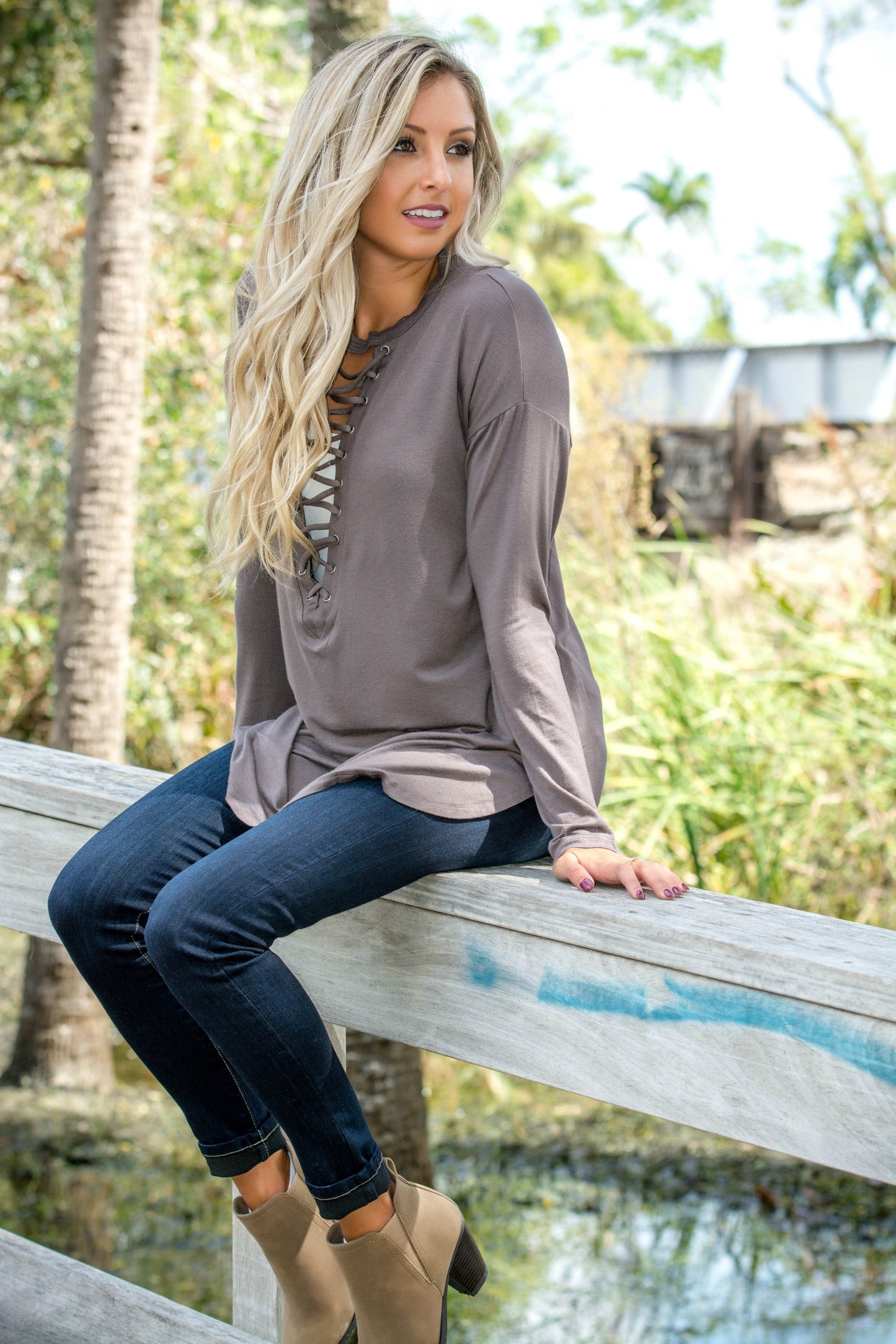 Born to Run Lace Up Stone Tobacco Top Shop Simply Me Boutique Shop SMB