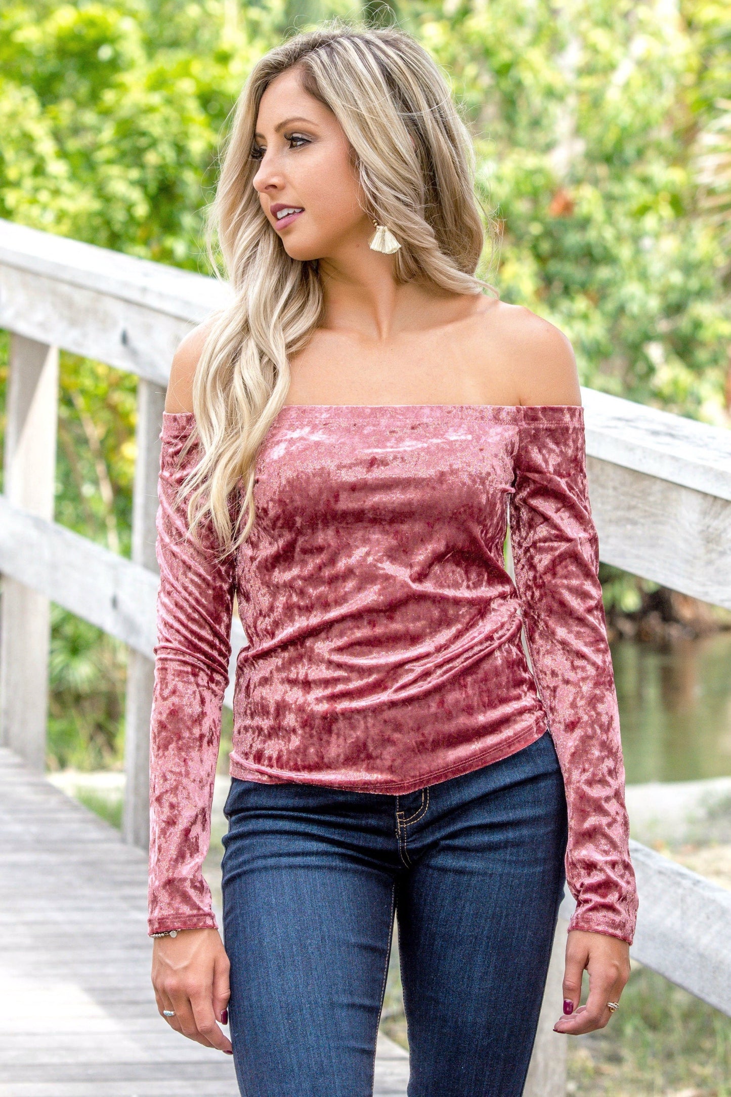 A Good Night Velvet Off Shoulder Crop Top